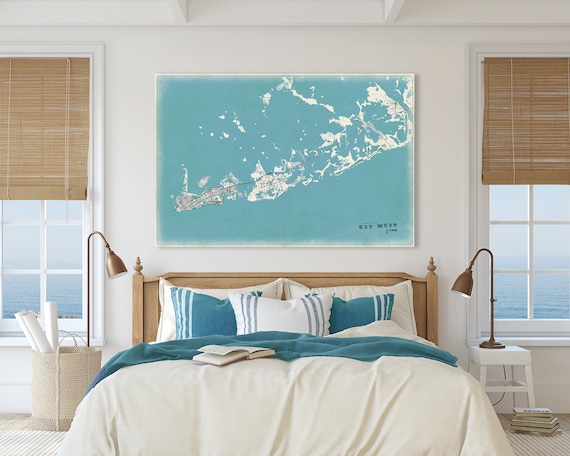 Key West Florida Canvas City Map Soft Vintage Colors Beige And Etsy