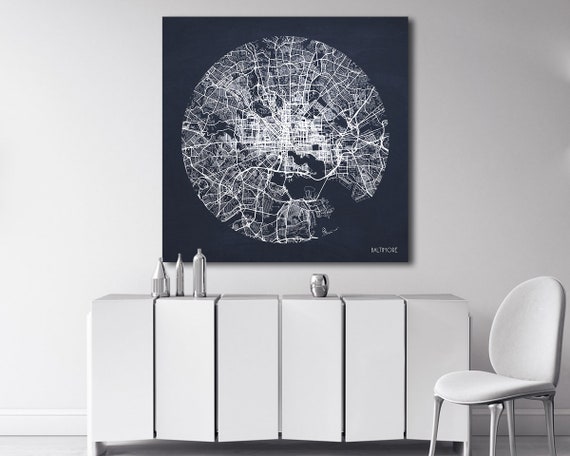 Baltimore Maryland Map Square Wall Art Baltimore Md Stretched Etsy