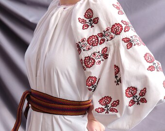 Cotton dress Nice saturated color Antique woman clothing Handmade Embroidered vyshyvanka Antique wear Antique BLUE embroidered dress