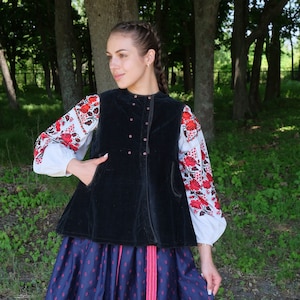 Antique velvet vest Ukrainian vest Rare vest Interesting vest Velvet material vest Black vest Vintage vest Vyshyvanka vest Folk vest