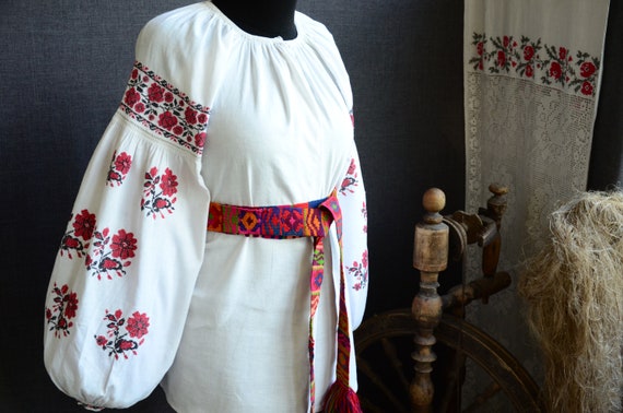 PURE LINEN shirt Oranic fabric Folk blouse Folk sh