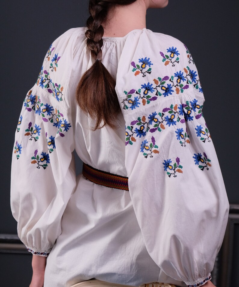 Cotton dress Nice saturated color Antique woman clothing Handmade Embroidered vyshyvanka Antique wear Antique BLUE embroidered dress
