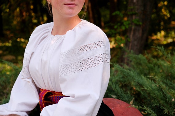 PURE LINEN blouse Antique linen blouse Filigree wh
