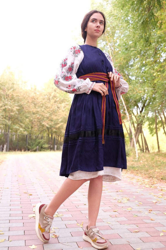DARK BLUE sundress Antique sundress Ukrainian vint