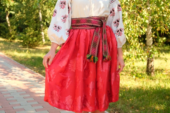 RED SILK antique skirt!! Rare antique skirt Ukrain