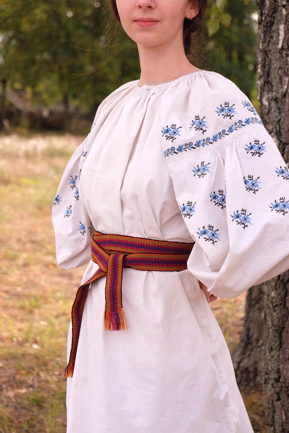 Blue embroidery Folk shirt Ukrainian dress Embroid