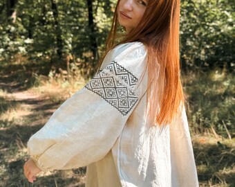 Embroidered dress Black embroidered shirt Antique shirt Hemp shirt