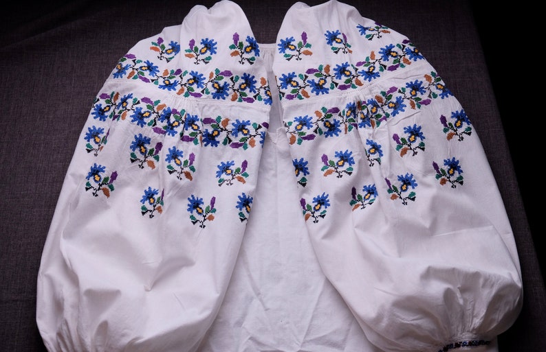 Cotton dress Nice saturated color Antique woman clothing Handmade Embroidered vyshyvanka Antique wear Antique BLUE embroidered dress