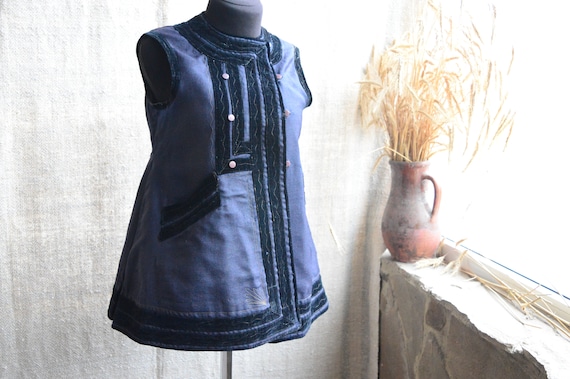 So noble dark blue vest! Antique Ukrainian vest Et