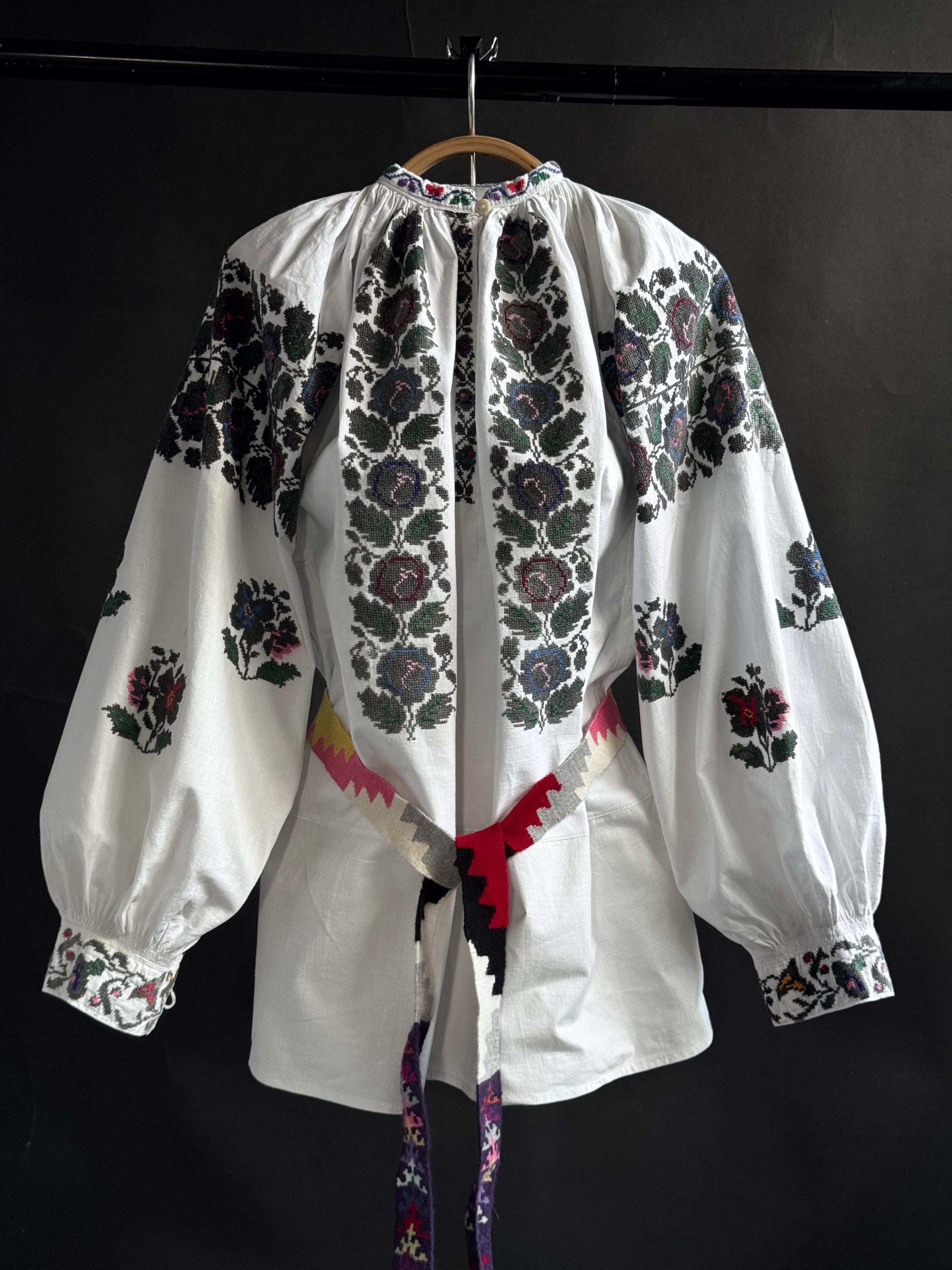 Embroidered blouse Antique embroidered in front shirt Antique blouse Ukrainian blouse Cotton blouse Hand made blouse Rich decorated blouse