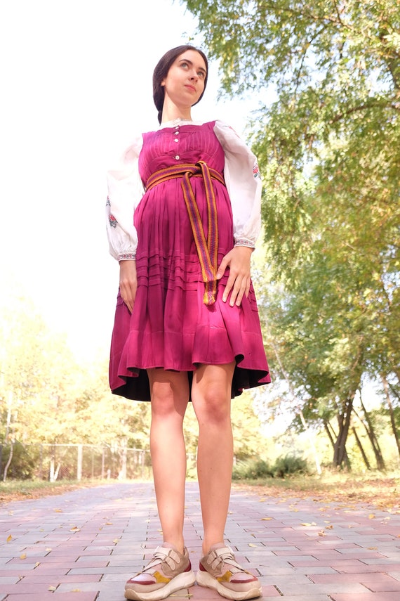 Dark pink sundress Traditional Ukrainian sarafan B