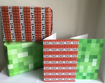 Papel de regalo/envoltorio de regalo y tarjetas de felicitación inspirados en Minecraft