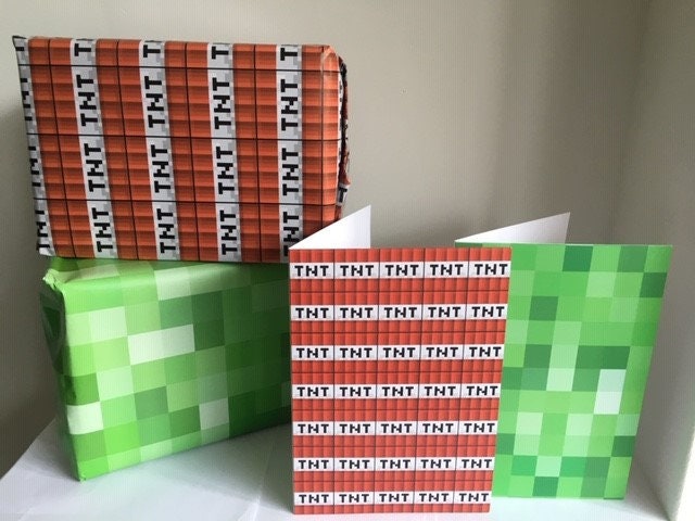 Minecraft Inspired Wrapping Paper/gift Wrap and Greeting Cards 