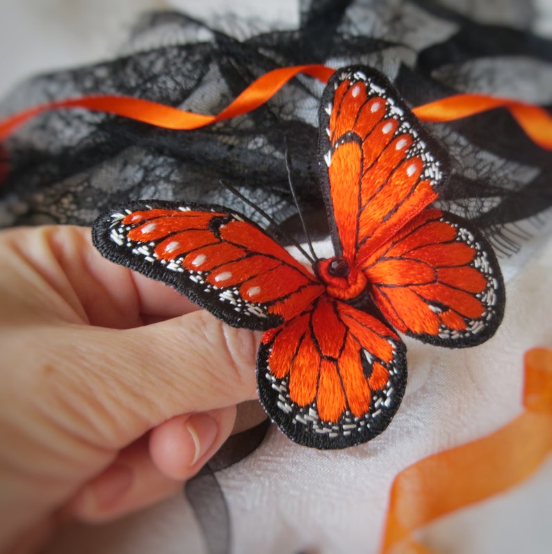 Orange brooch hand embroidery butterfly textile insect Etsy