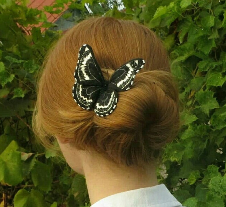 Black butterfly hair clips embroidery handmade accessory Etsy
