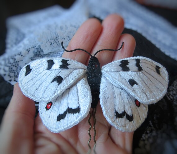 White Butterfly Hair Clips Volume Embroidery Handmade Etsy