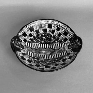 Sgraffito Bowl: Black & White Checker Pattern with Small Swirls