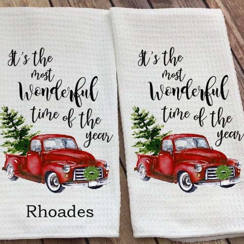 Red Truck Christmas Dish Towel Christmas Kitchen Towel Etsy