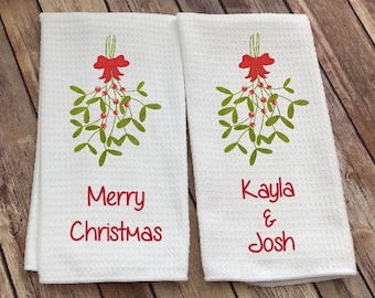 Mistletoe Christmas Dish Towel - Christmas Kitchen Towel - Christmas Decor -  Personalized Christmas Tea Towel - Holiday Decor - New Couple