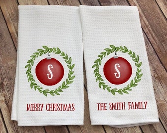 Personalized Christmas Ornament Dish Towel - Christmas Kitchen Towel - Christmas Decor - Personalized Ornament Tea Towel - Family Name