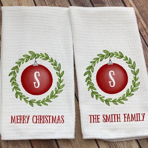 Personalized Christmas Dish Towel Christmas Ornament Kitchen Etsy