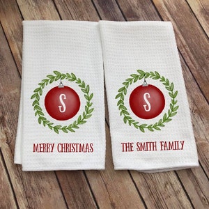 Personalized Christmas Ornament Dish Towel - Christmas Kitchen Towel - Christmas Decor - Personalized Ornament Tea Towel - Family Name