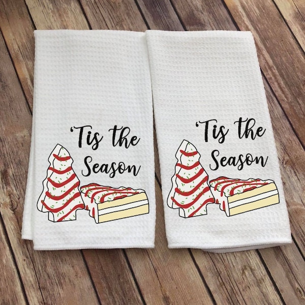 Christmas Tree Cakes Dish Towel - Christmas Kitchen Towel - Christmas Decor - Tea Towel - Holiday Decor - Christmas Tree Snack Cakes