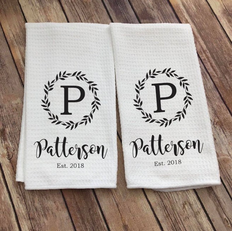 Personalized Dish Towel - Family Name Kitchen Towel - Established Year - Custom Tea Towel - Kitchen Decor - New Couple Gift - Wedding Gift 