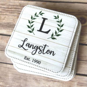 Personalized Coasters for Couple, Family Last Name Coasters with Established Date, Bridal Shower Gift, Wedding Gift, Drink Coasters
