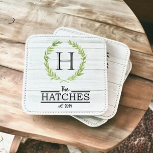 Personalized Coasters for Couple Wedding Gift Last Name Coasters with Established Date Bridal Shower Gift Custom Coasters Laurel