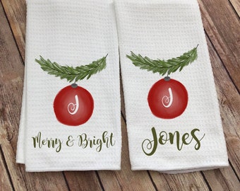 Personalized Christmas Dish Towel - Christmas Ornament Kitchen Towel - Christmas Decor -  Personalized Ornament Tea Towel - Family Name