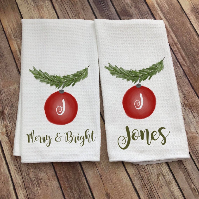 Personalized Christmas Dish Towel Christmas Ornament Kitchen Etsy