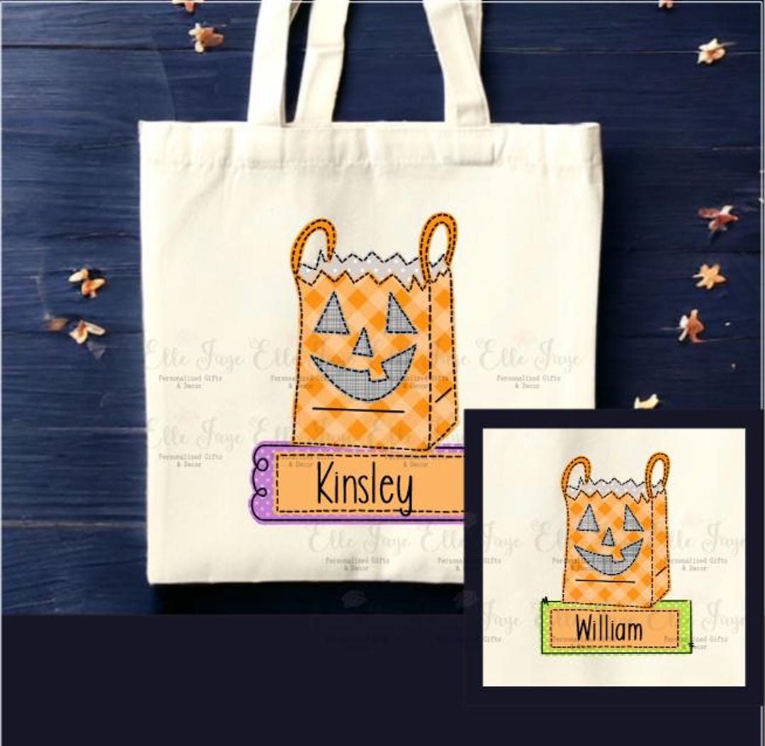 Personalized Name Halloween Bag Custom Trick or Treat Candy Bag ...