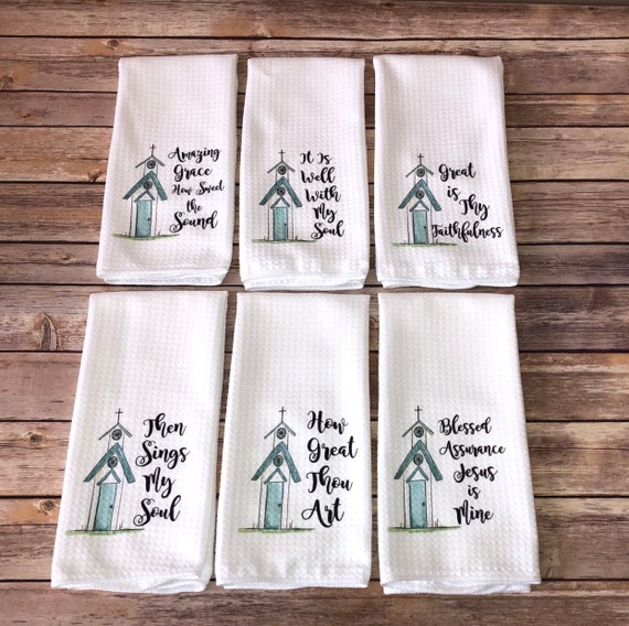 Church Hymn Tea Towel - Easter Decor - Dish Towel - Spiritual Decor -  Hostess Gift - How Great Thou Art - Amazing Grace - Kitchen Towel