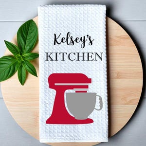 Personalized Dish Towel with Stand Mixer and Name  Custom Name Kitchen Towel  Custom Tea Towel  Kitchen Decor  Personalized Gift