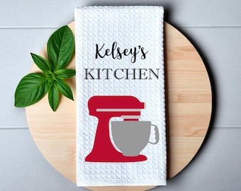 Personalized Dish Towel with Stand Mixer and Name  Custom Name Kitchen Towel  Custom Tea Towel  Kitchen Decor  Personalized Gift