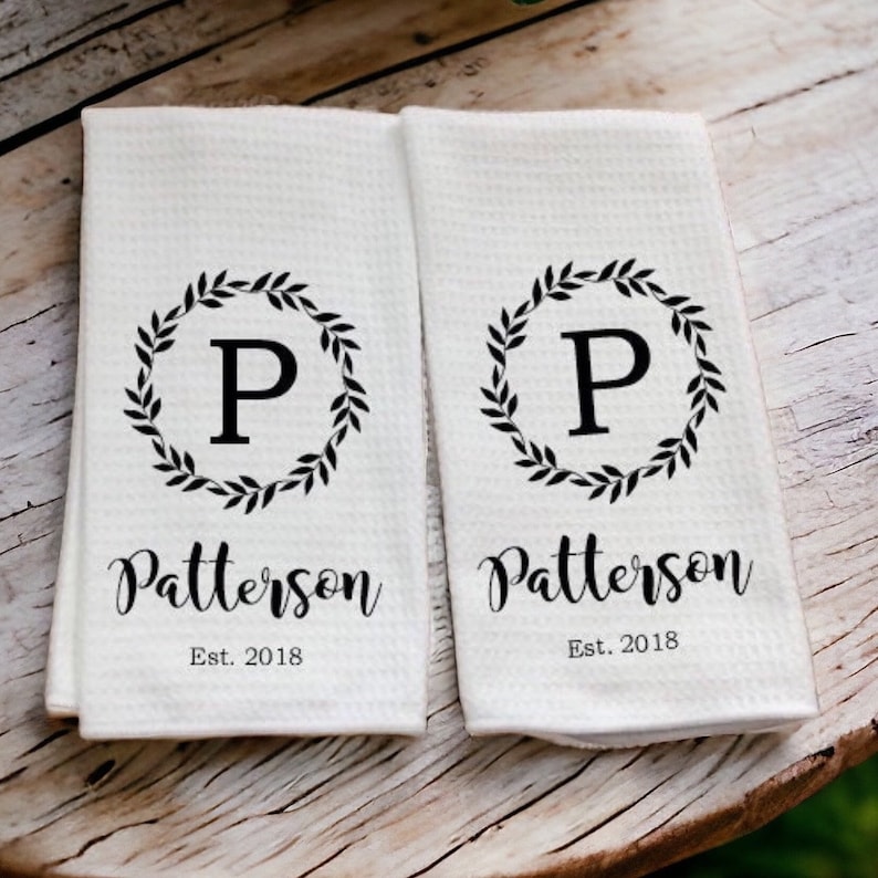 Personalized Dish Towel - Family Name Kitchen Towel - Established Year - Custom Tea Towel - Kitchen Decor - New Couple Gift - Wedding Gift