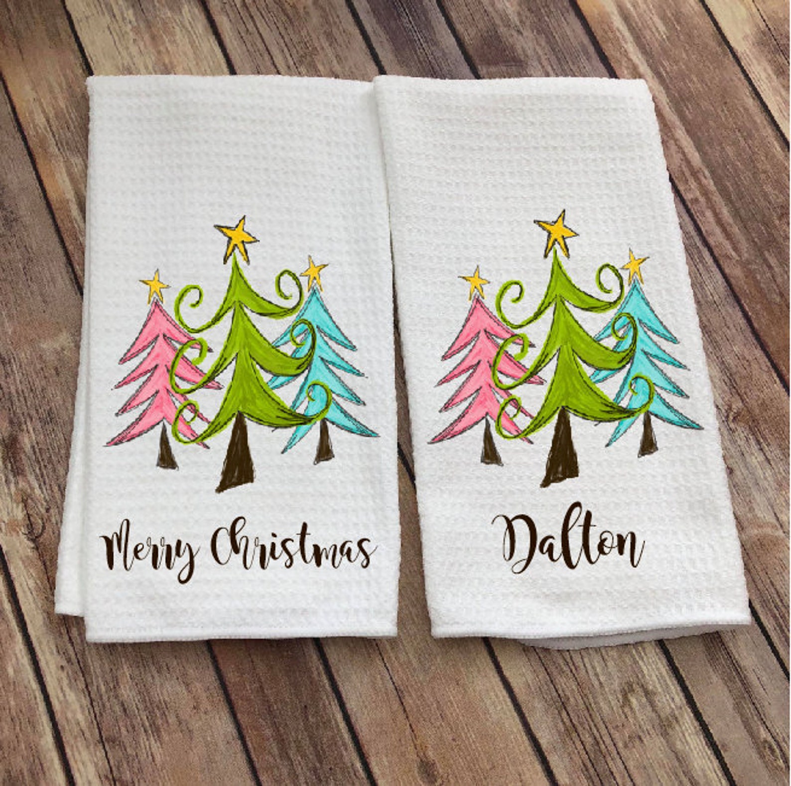 Personalized Christmas Tree Dish Towel Christmas Kitchen Etsy
