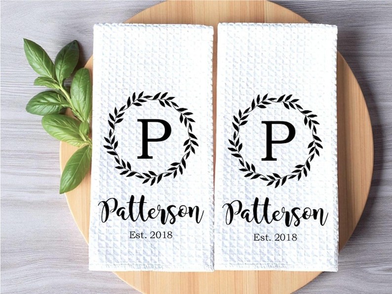 Personalized Dish Towel for Wedding Gift Kitchen Towel with Last Name and Est Year Bridal Shower Gift Personalized Gift for Couples