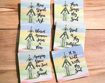 Church Hymn Coasters - Singles or Mix and Match Sets - Inspirational - Christian Gift - Drink Coasters - Mug Coaster - Rubber Bottom