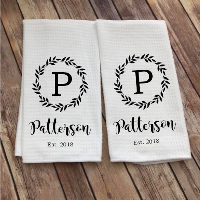 Personalized Dish Towel Family Name Kitchen Towel Established Year Custom Tea Towel Kitchen Decor New Couple Gift Wedding Gift image 9