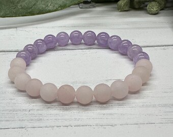 Stretch braceletRose quartz bracelet, lavender amethyst bracelet, gemstone bracelet, pink and purple bracelet