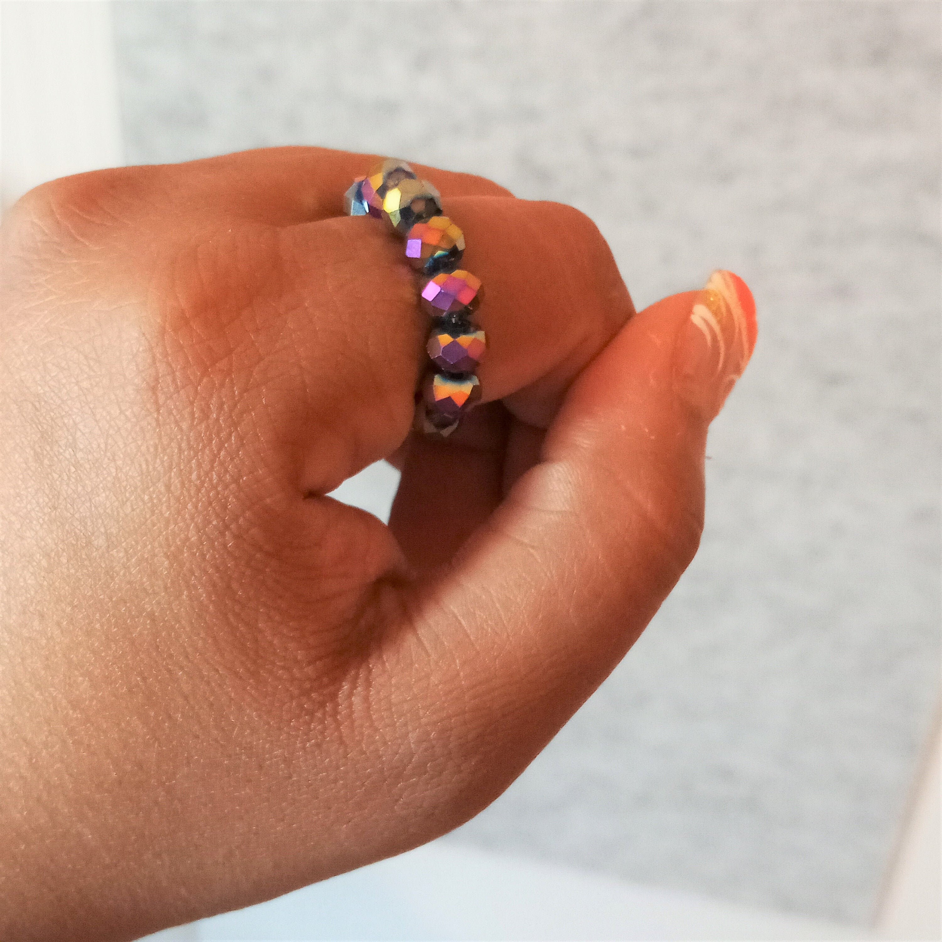 Chunky Iridescent Bead Ring - Etsy