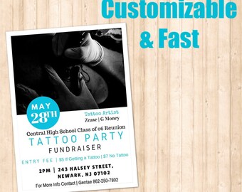 Printable Tattoo Party invitation template,