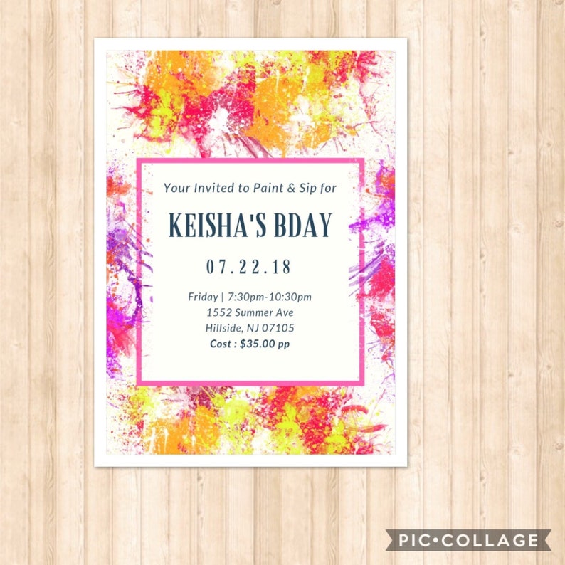 Paint & Sip Party Custom Invite Printable Etsy