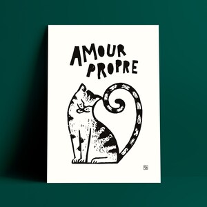 Carte postale ou grande carte A5 chat "Amour Propre"