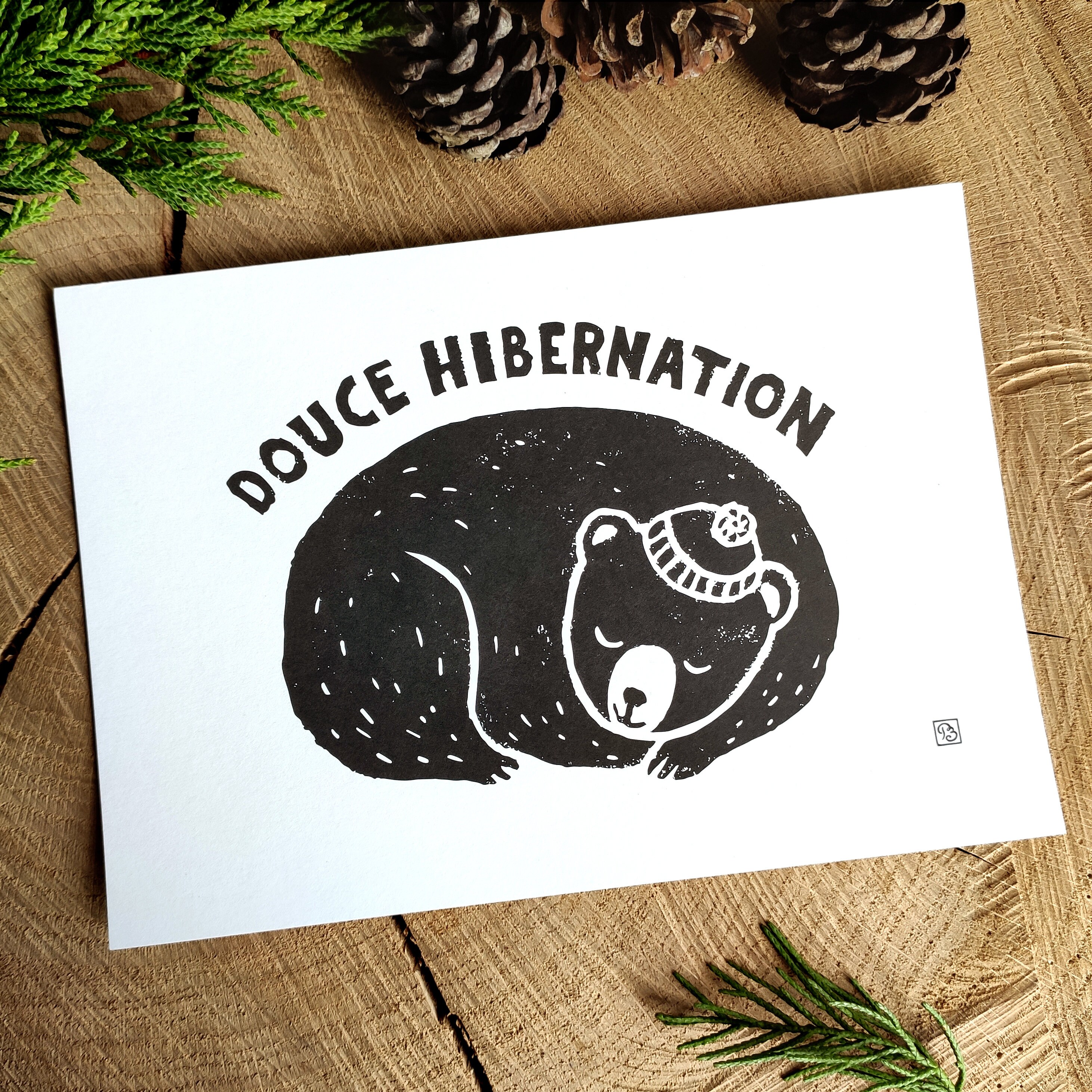 Carte Postale ou Grande Carte A5 Ours Douce Hibernation