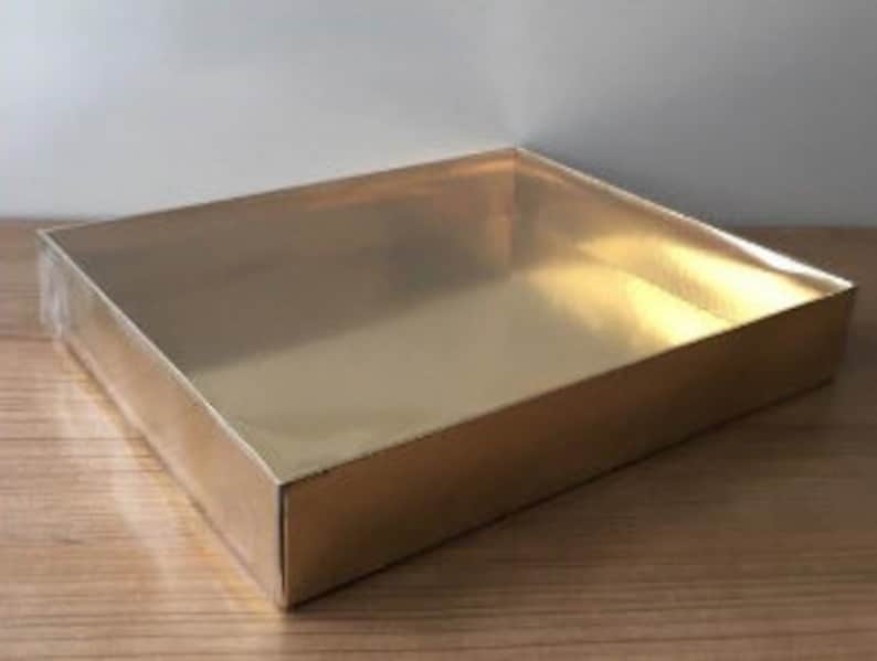 Boîte pliante démontée 9,8 x 30,5 cm X 2 po. 10 pièces avec couvercle transparent Idées de boîtes, cadeaux pour la grande quantité, cadeau de remerciement, cadeau pour invité Or
