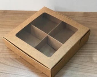folding disassembled box 12x12x3 cm - 4.72"x4.72"x1.18" inch size gift with 4 compartments with window 10 pcs