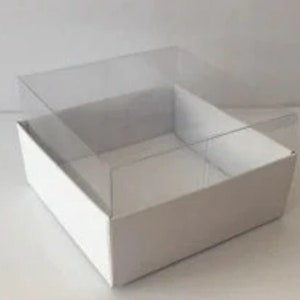 Caja plegable desmontada de 3,5 "x 3,5" x 2,8 pulgadas, caja de cartón de 10 piezas con tapa transparente, caja de regalo de boda
